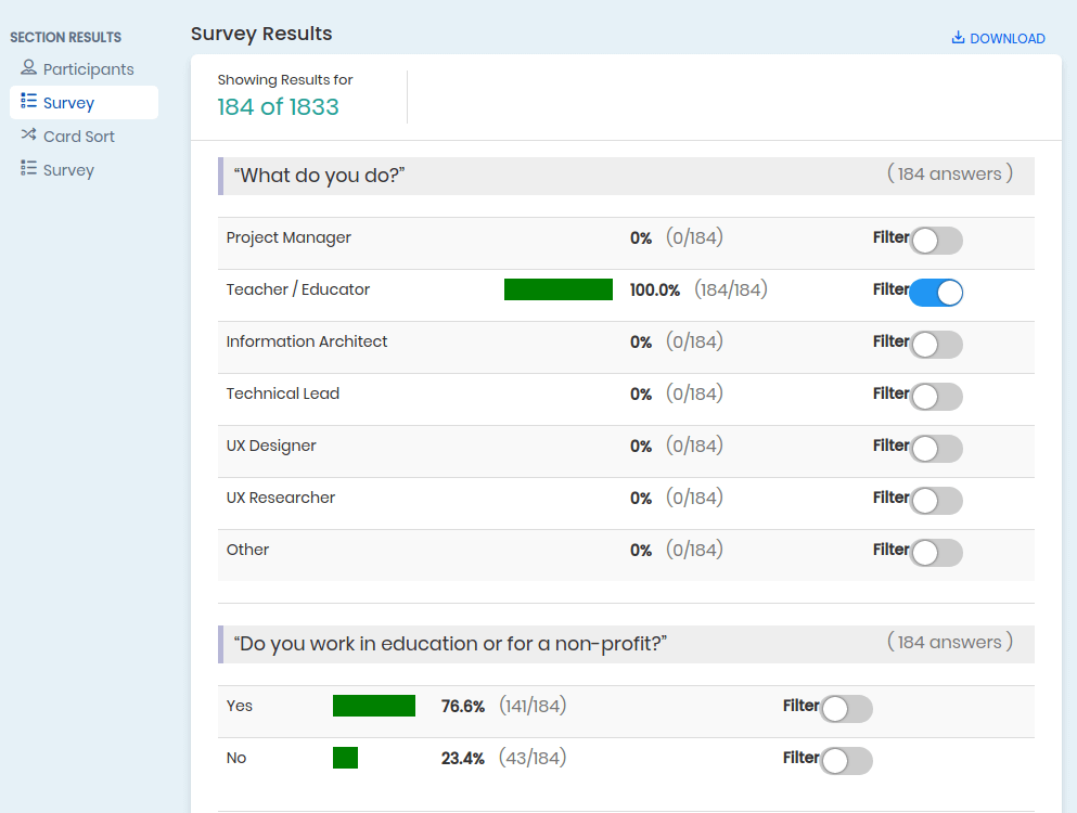 Survey Filtered Results